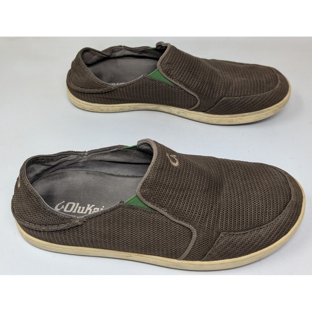 Olukai Nohea Mesh Men's Size 8.5 Shoes Brown Mustang Lime Peel 10188-13AP